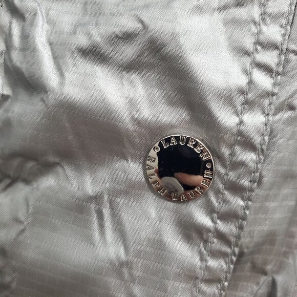 Lauren Ralph Lauren Women's Vintage Silver Nylon Hooded Rain Windbreaker Size L - Picture 6 of 7